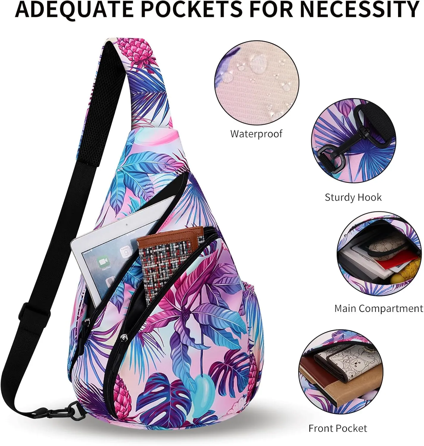 HUA ANGEL Crossbody Sling Bag for Men & Women Lightweight Waterproof Chest Shoulder Bag for Travel Hiking & Everyday Use