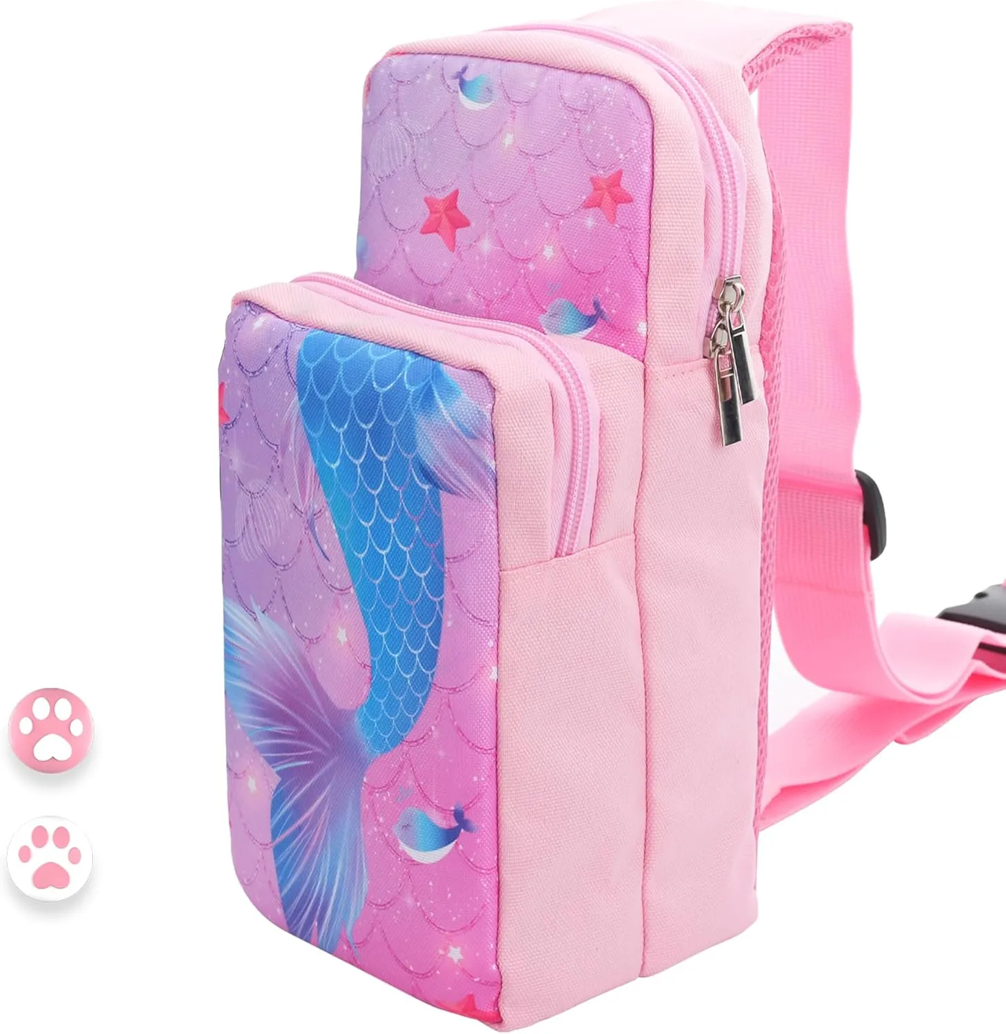 HYPERCASE Cute Shoulder Bag Kit for Nintendo Switch/OLED/Lite, Portable Fish Tail Switch Backpack Travel Bag with 2 Thumb Caps, for NS/OLED/LITE Console, Switch Dock, Joycon and Accessories Storage