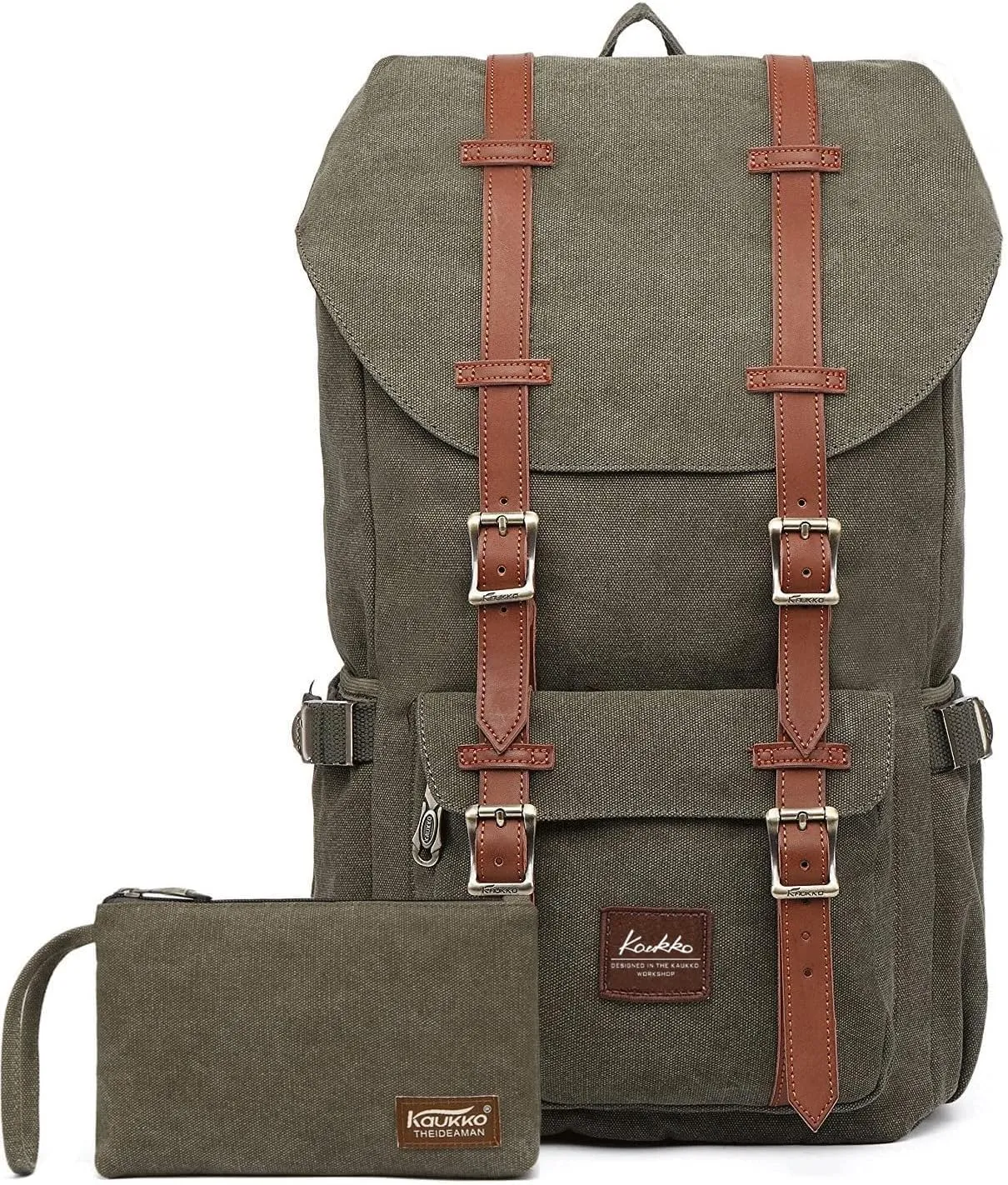 KAUKKO Travel Laptop Backpack, Outdoor Rucksack, Causal Backpack Fits 15.6"(Canvas Green2pc)