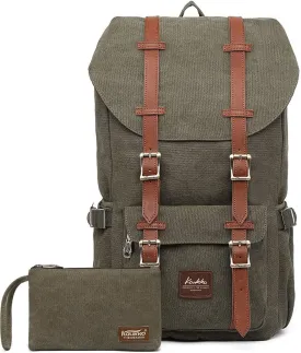KAUKKO Travel Laptop Backpack, Outdoor Rucksack, Causal Backpack Fits 15.6"(Canvas Green2pc)