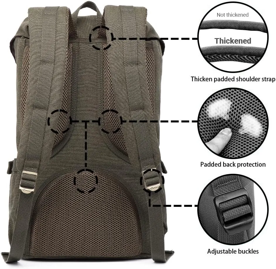 KAUKKO Travel Laptop Backpack, Outdoor Rucksack, Causal Backpack Fits 15.6"(Canvas Green2pc)