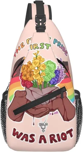 LGBT Rainbow Gay Pride Flag The First Pride Was A Riot Crossbody Sling Bag Shoulder Backpack Chest Bag Casual Daypack Outdoor Fanny Pack Adjustable Sports Bags for Gym Travel Hiking