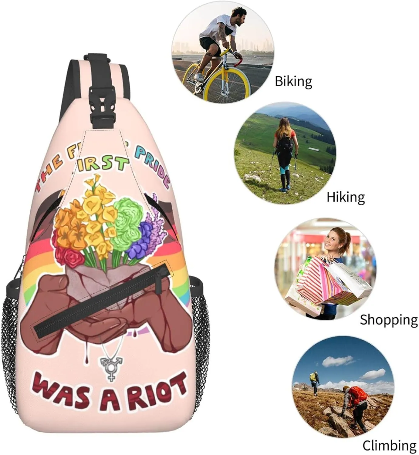 LGBT Rainbow Gay Pride Flag The First Pride Was A Riot Crossbody Sling Bag Shoulder Backpack Chest Bag Casual Daypack Outdoor Fanny Pack Adjustable Sports Bags for Gym Travel Hiking