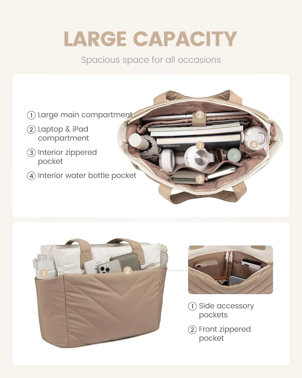 LOVEVOOK Tote Travel Bag for Women, Puffer Work Handbag with Zipper for Teacher Nurse, Quilted Laptop Shoulder Gym Bag Cute