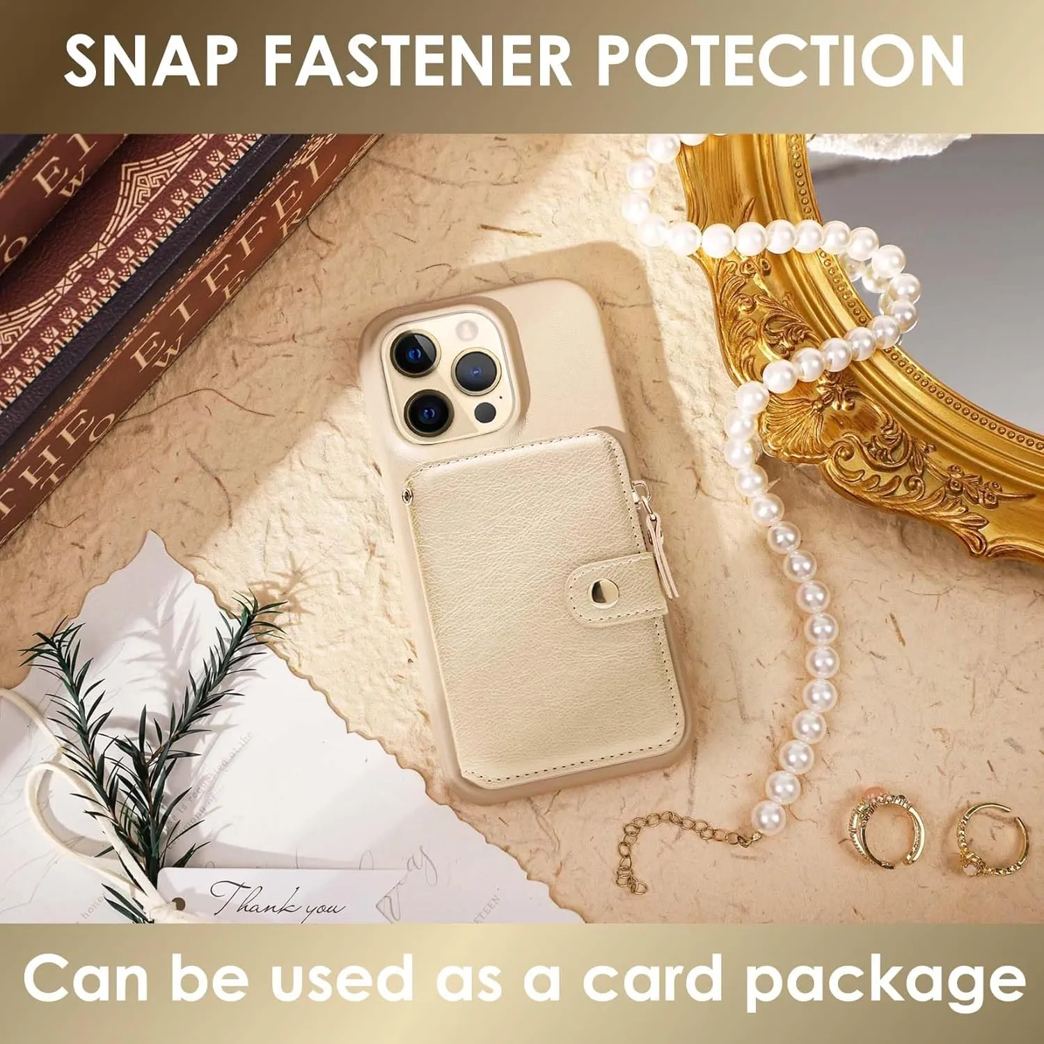 M-Plateau Small Wallet for Women, Phone Wallet with Zipper Coin Purse Credit Card Holder for Women Designed for iPhone 14 Plus Case (Gold)