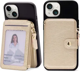 M-Plateau Small Wallet for Women, Phone Wallet with Zipper Coin Purse Credit Card Holder for Women Designed for iPhone 14 Plus Case (Gold)