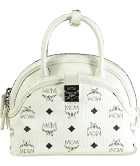 MCM White Tracy Tote In Visetos Leather Mix One Size
