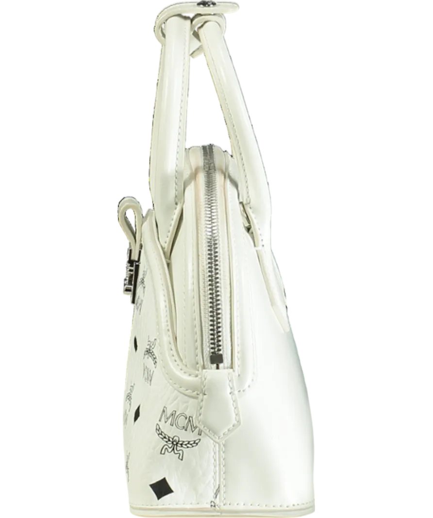 MCM White Tracy Tote In Visetos Leather Mix One Size