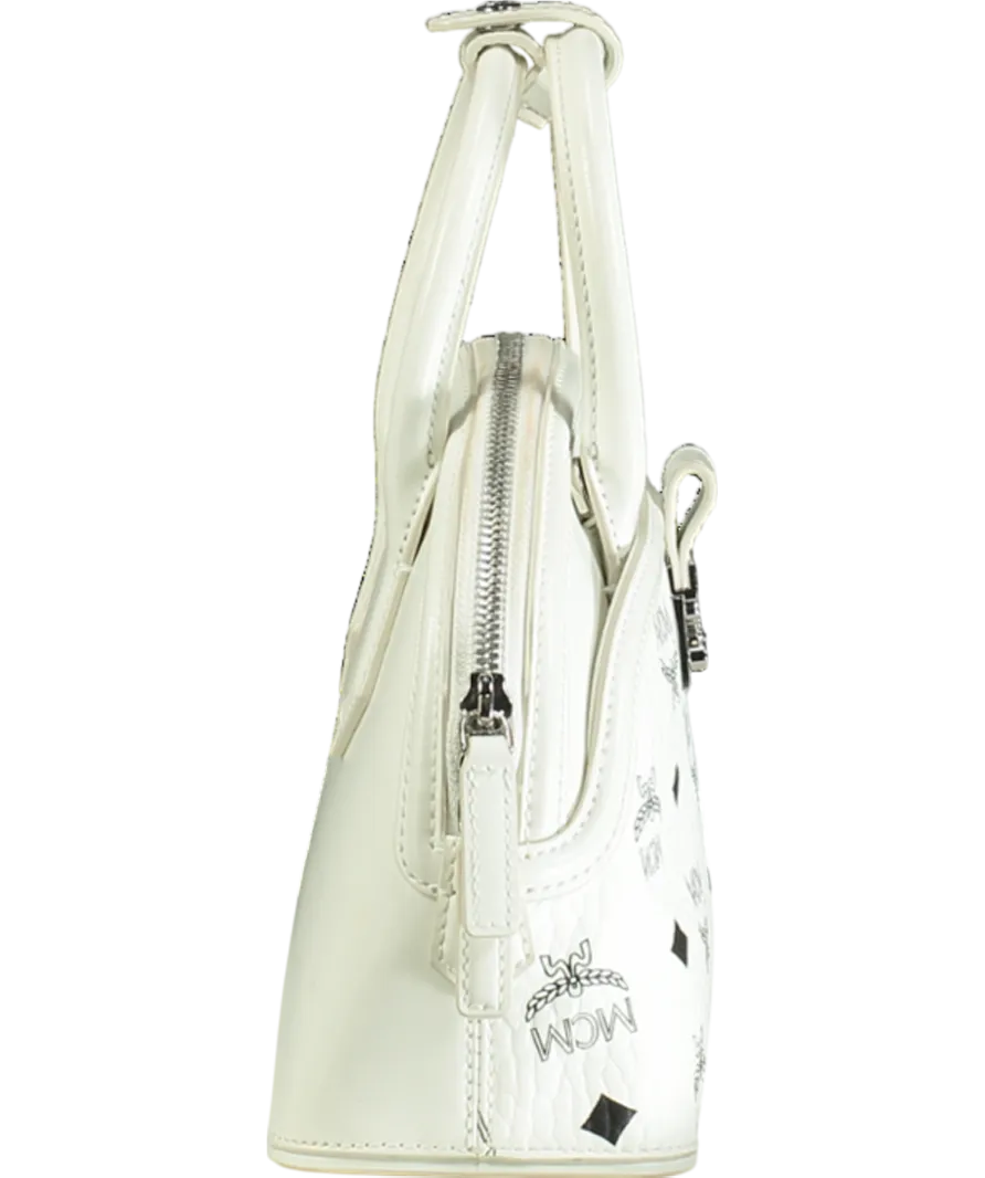 MCM White Tracy Tote In Visetos Leather Mix One Size