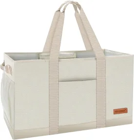 MHOMER Reusable Upright Grocery Bags Extra Waterproof Large Tote Bag with Carrying Handles Reinforced Bottom and Side Durable Oxford Fabric Foldable Shopping Bags Cream-colored