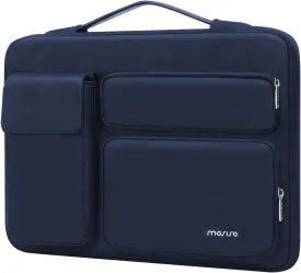 MOSISO 360 Protective Laptop Sleeve Compatible with MacBook Air 15 inch M3 M2 2024 2023/Pro 15 A1990 A1707, HP Stream 14 inch,Dell XPS 15, Side Open Bag with 2 Raised&1 Flapover Pockets, Navy Blue