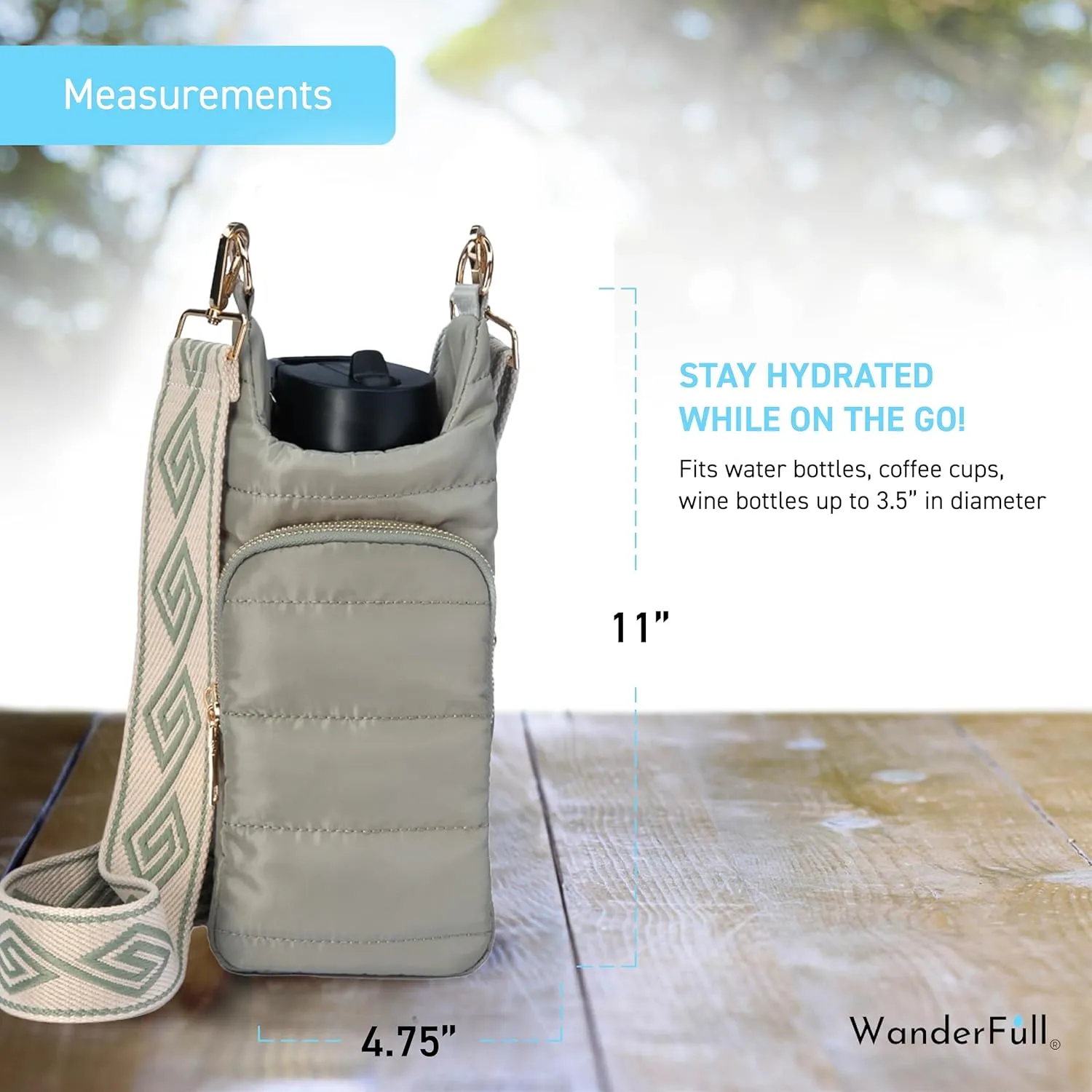 Original HydroBag | Quilted Water Bottle Holder with Strap | Tote Bottle Carrier Crossbody Bag with Pockets