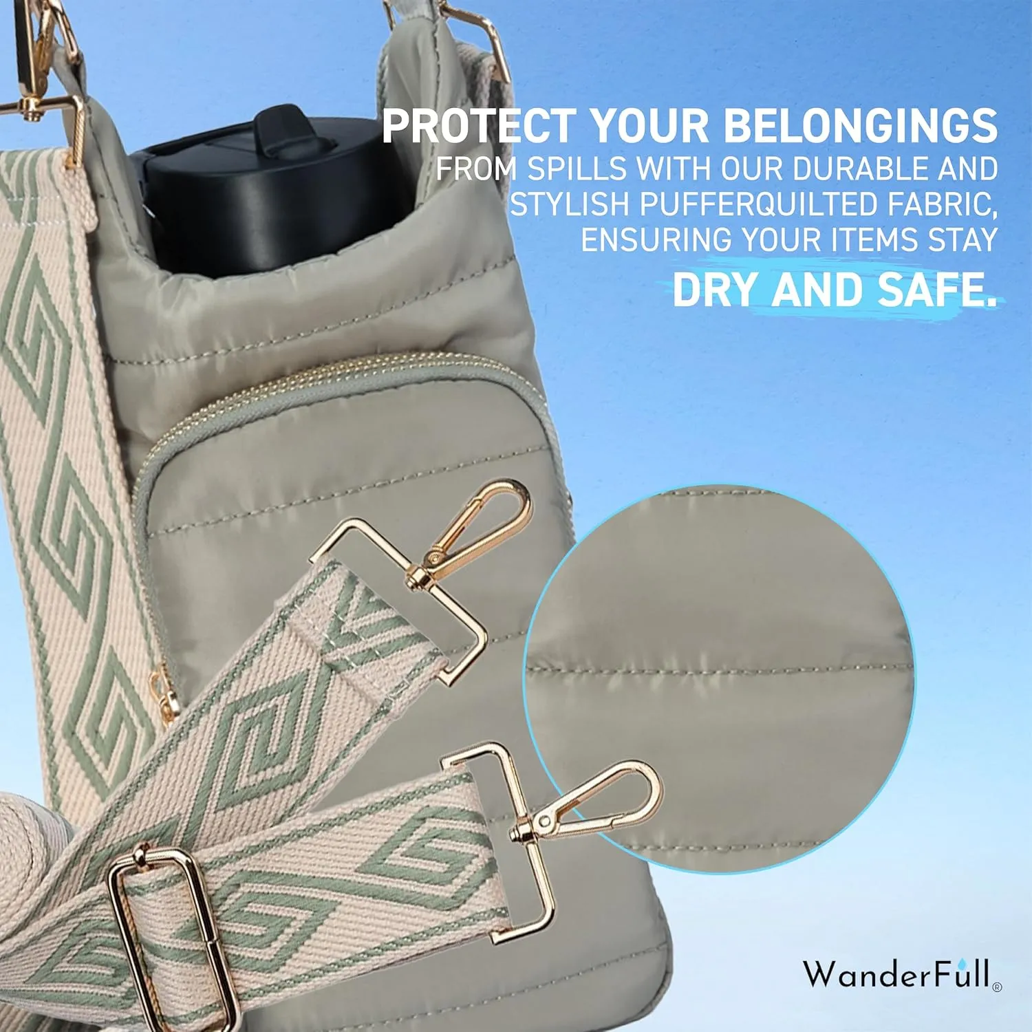 Original HydroBag | Quilted Water Bottle Holder with Strap | Tote Bottle Carrier Crossbody Bag with Pockets