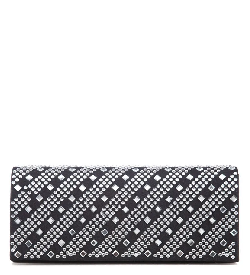 Party Sparkle Black Diamante Satin Clutch Bag