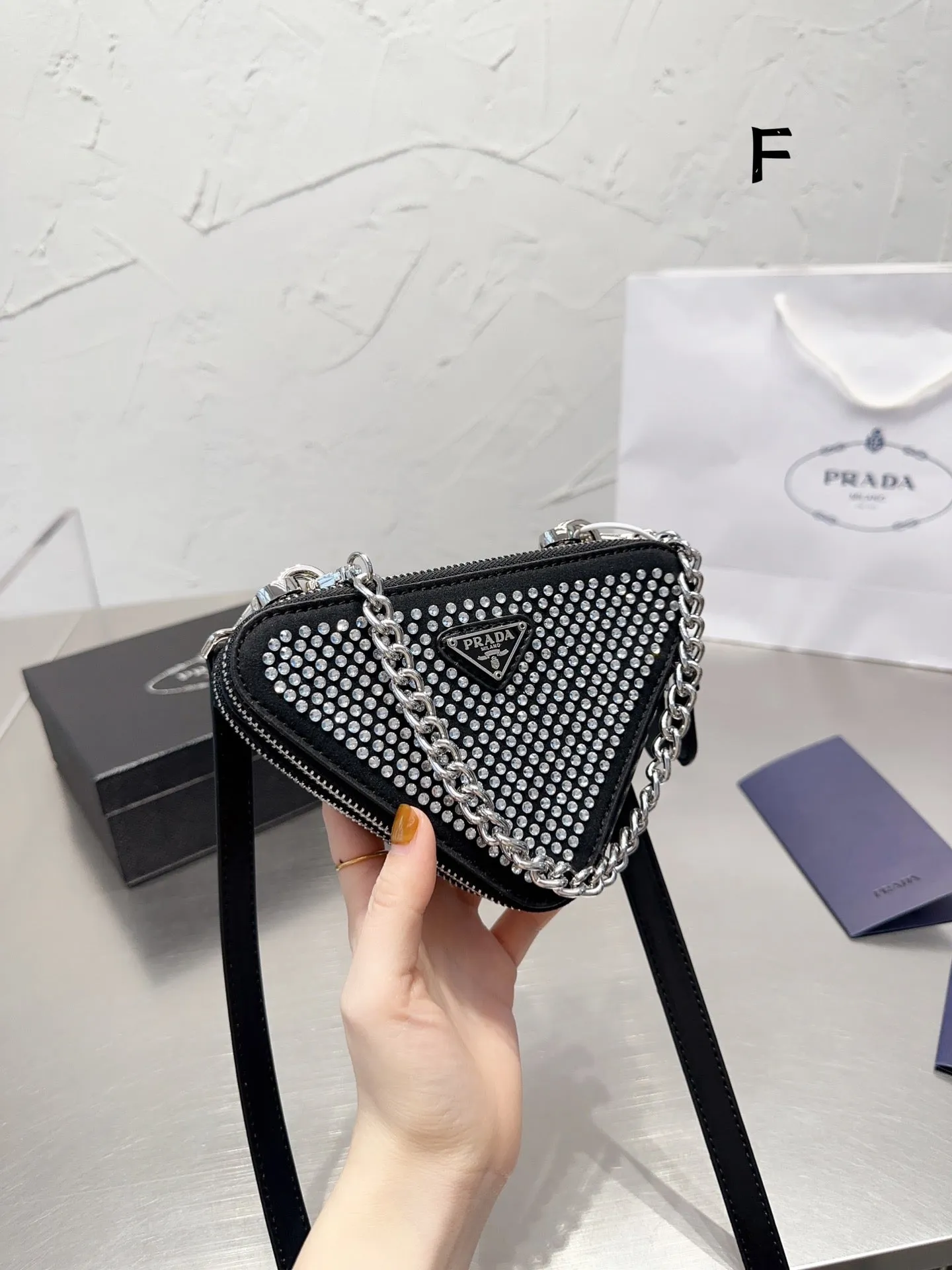 PD184 Embellished Satin and Leather mini-pouch / 5.9x3.9inch