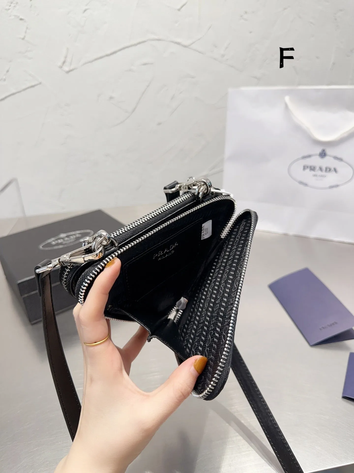PD184 Embellished Satin and Leather mini-pouch / 5.9x3.9inch