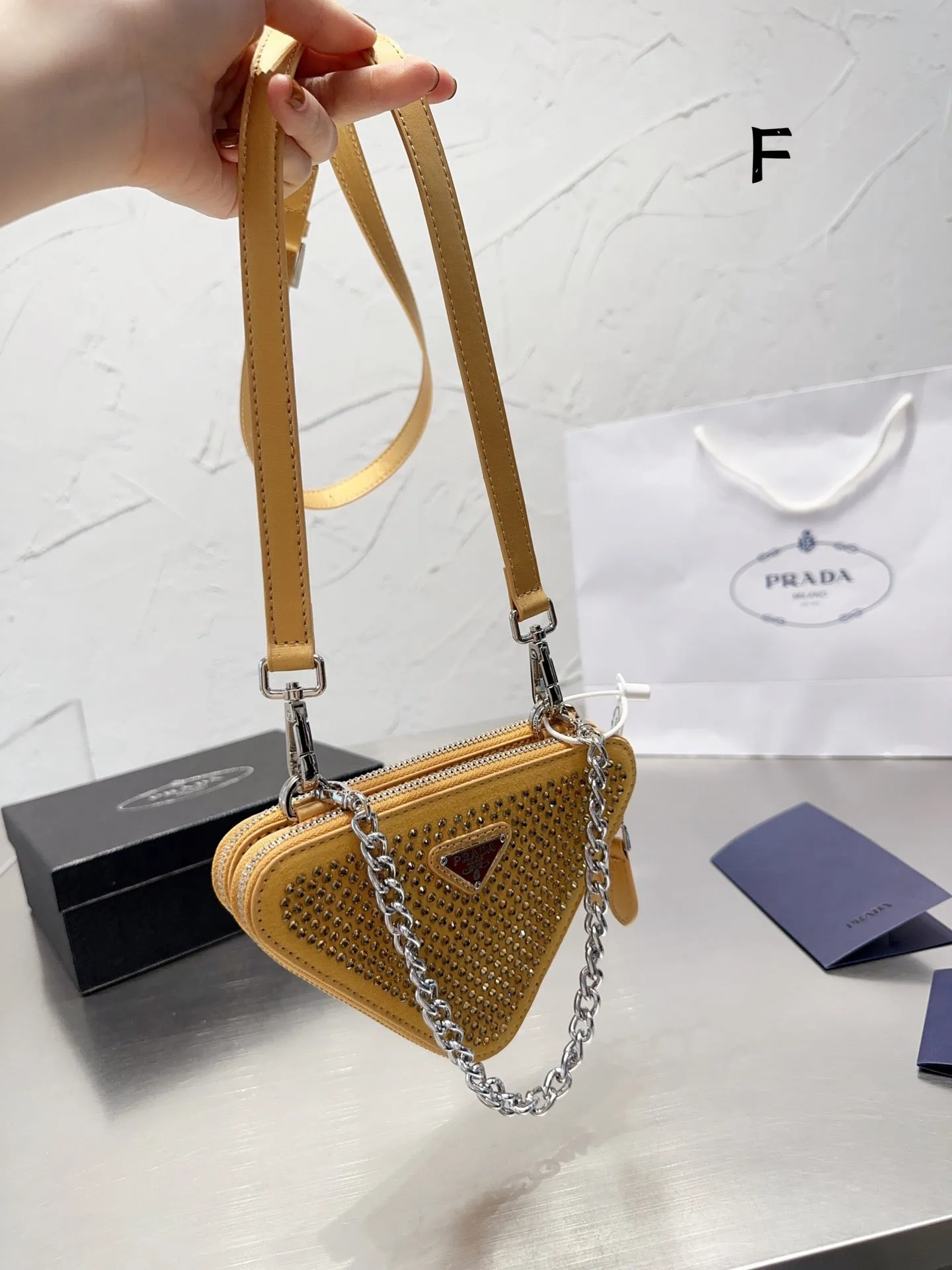 PD184 Embellished Satin and Leather mini-pouch / 5.9x3.9inch