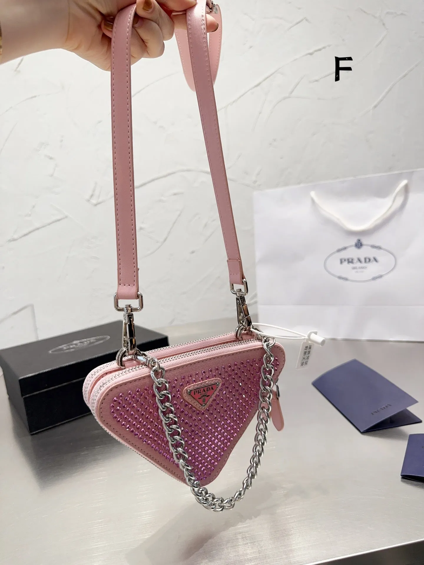 PD184 Embellished Satin and Leather mini-pouch / 5.9x3.9inch
