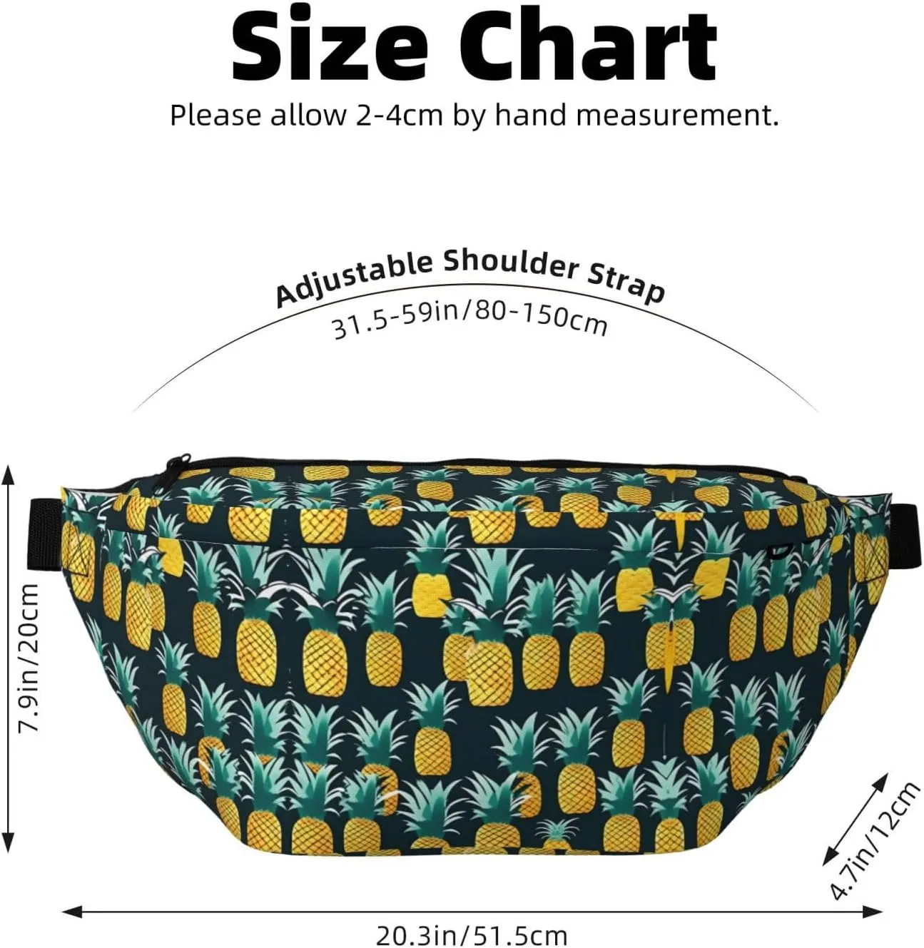 Pineapple Fanny Pack Crossbody Sling Bag  Zipper Pockets for Travel, Hiking, Cycling, Workouts, and Everyday Use