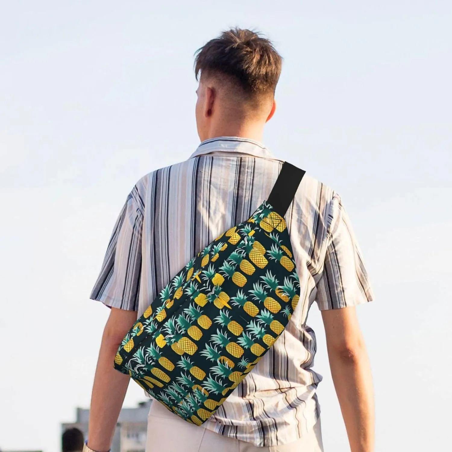 Pineapple Fanny Pack Crossbody Sling Bag  Zipper Pockets for Travel, Hiking, Cycling, Workouts, and Everyday Use