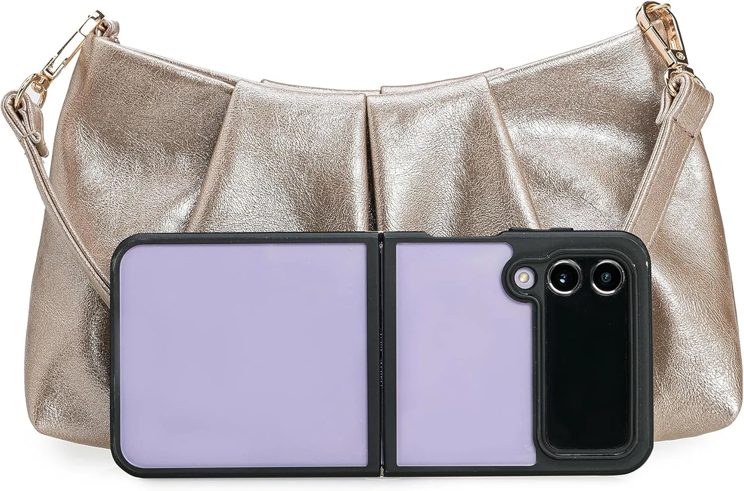 Pleated PU Clutch Evening Purse for Women Dressy Formal Faux Leather Shoulder Handbag