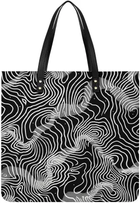 Reusable Grocery Bags With Thin White Lines Tote Bag for Women Lightweight Shoulder Bags Large Shopping Bag for Travel Work Handbag
