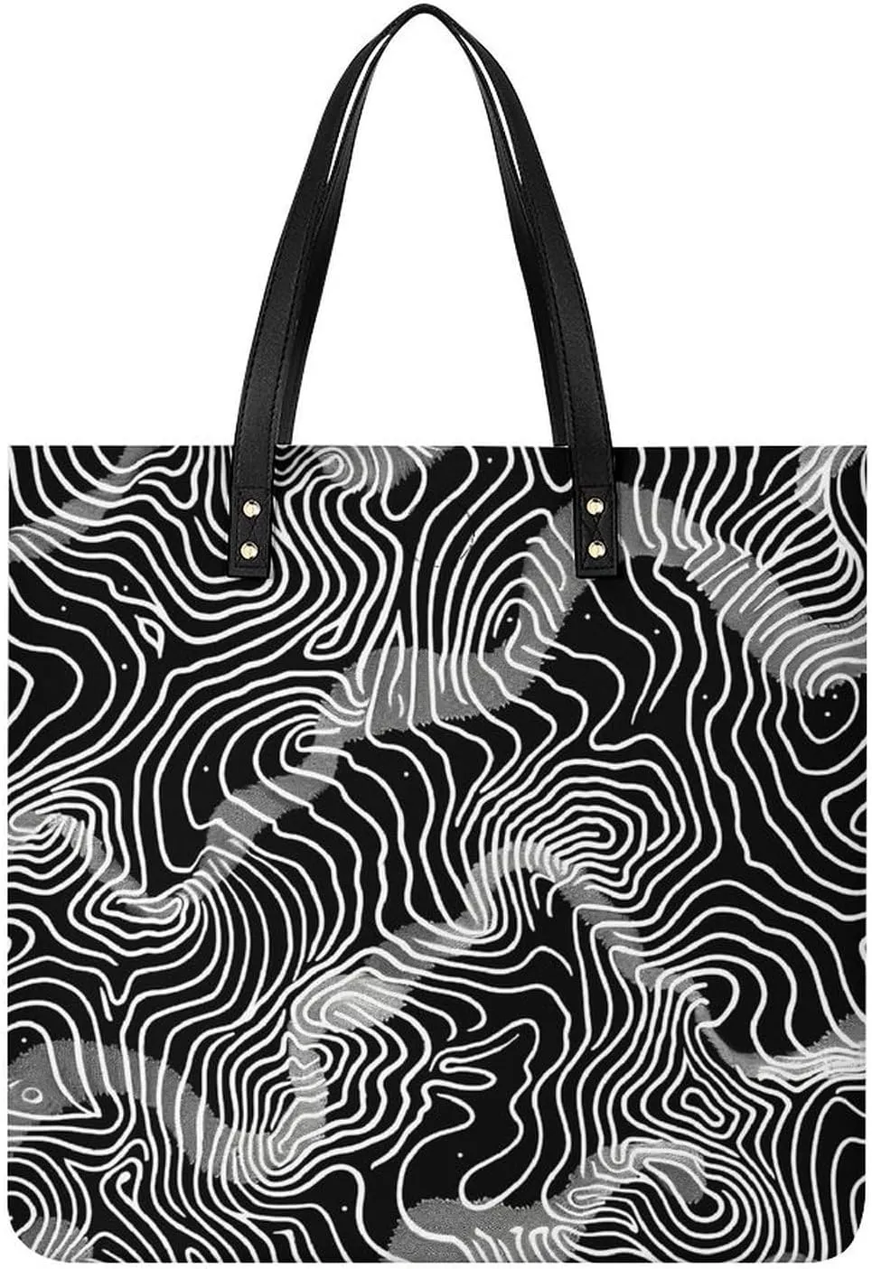 Reusable Grocery Bags With Thin White Lines Tote Bag for Women Lightweight Shoulder Bags Large Shopping Bag for Travel Work Handbag