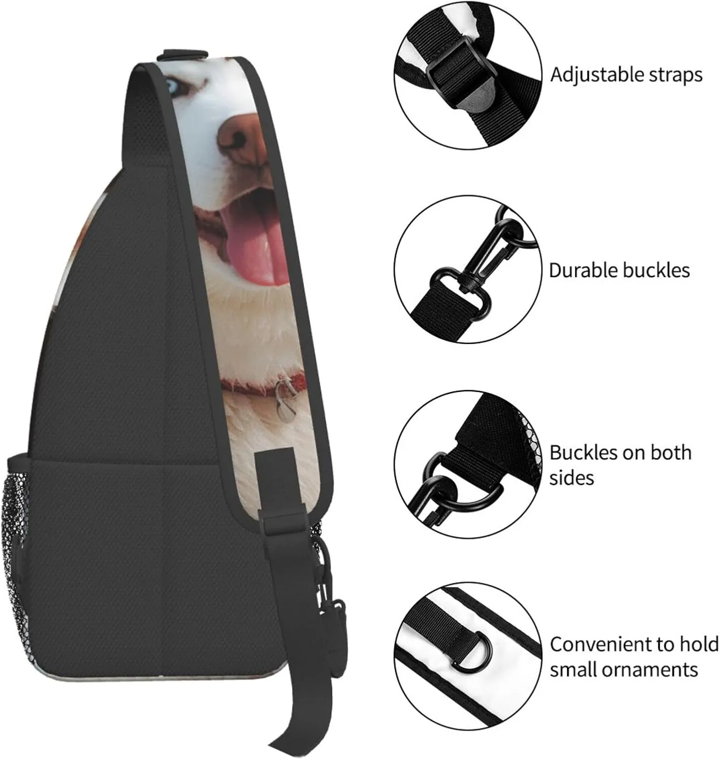 Sling Bag for Women Men Husky Piquant Dog Cross Chest Bag Diagonally Casual Fashion Travel Hiking Daypack