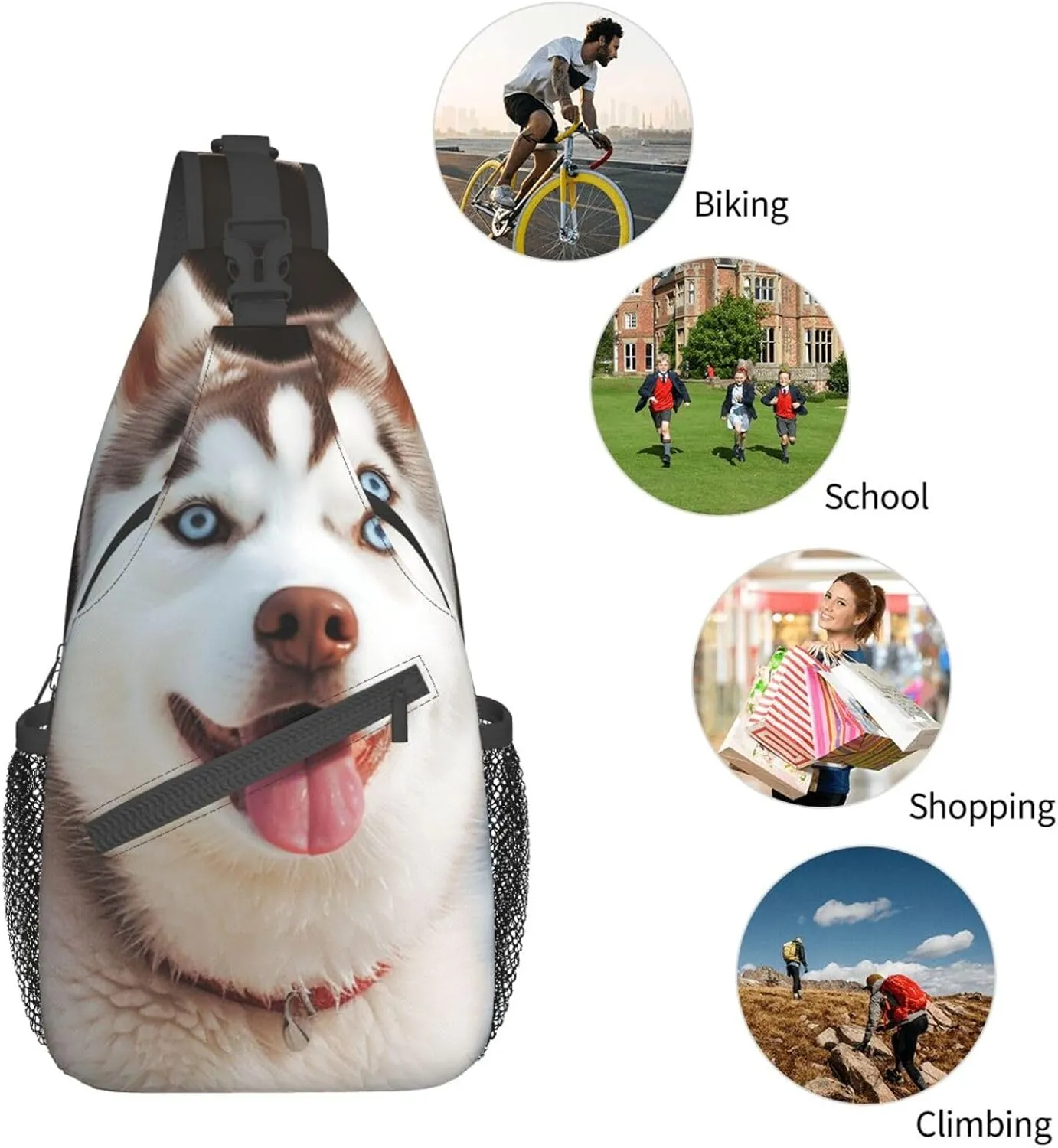 Sling Bag for Women Men Husky Piquant Dog Cross Chest Bag Diagonally Casual Fashion Travel Hiking Daypack