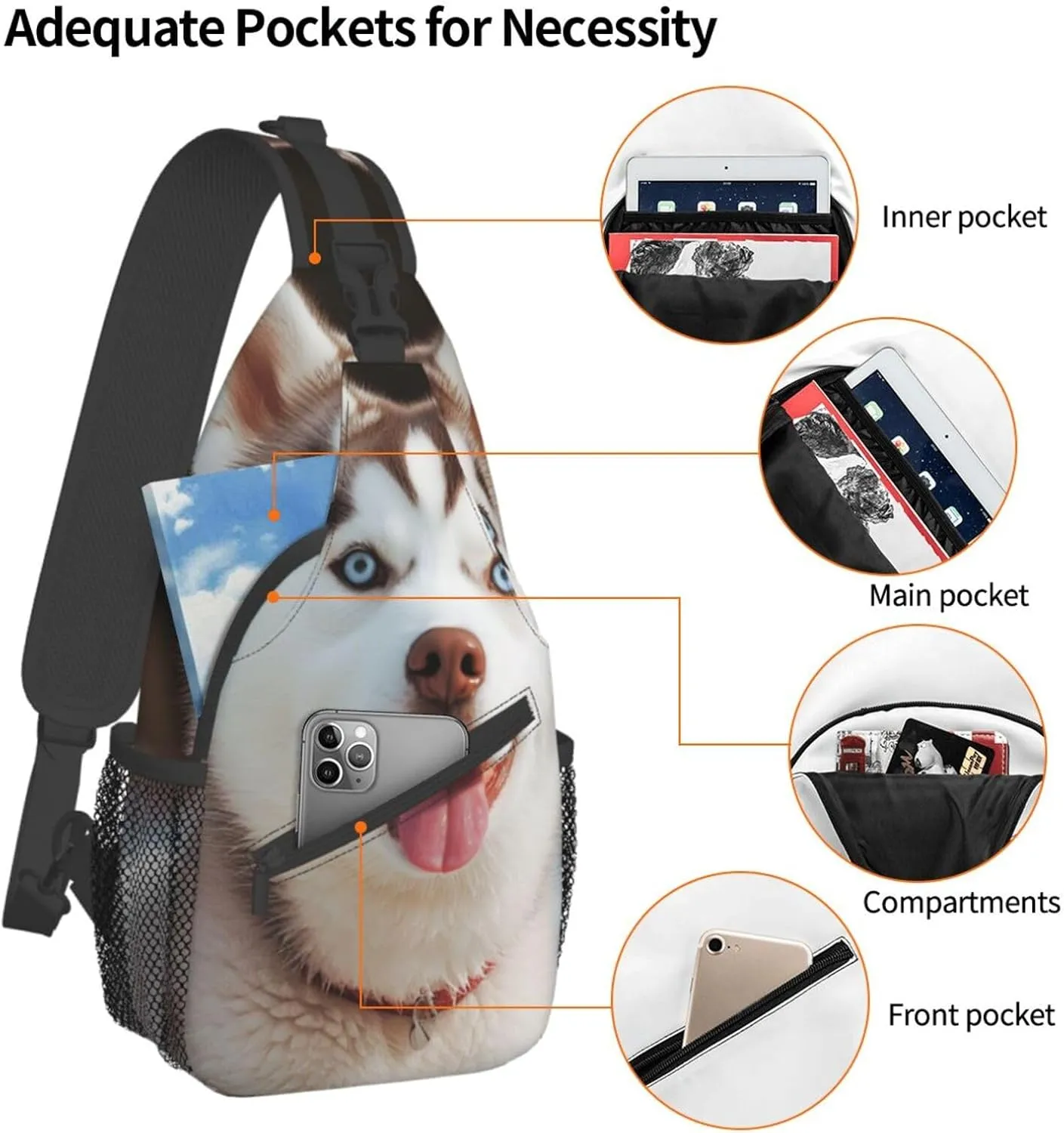 Sling Bag for Women Men Husky Piquant Dog Cross Chest Bag Diagonally Casual Fashion Travel Hiking Daypack