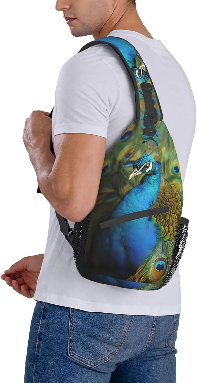 Sling Bag for Women Men Peacocks feather Cross Chest Bag Diagonally Casual Fashion Travel Hiking Daypack