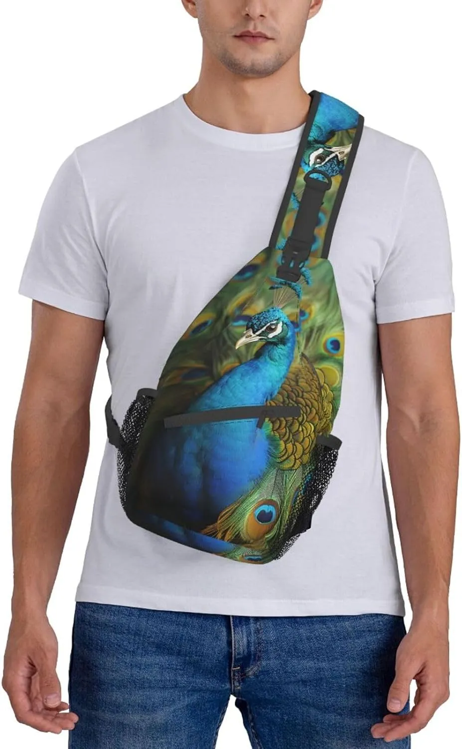 Sling Bag for Women Men Peacocks feather Cross Chest Bag Diagonally Casual Fashion Travel Hiking Daypack