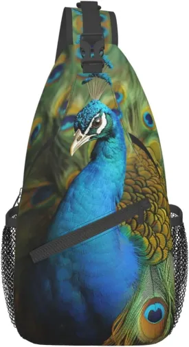 Sling Bag for Women Men Peacocks feather Cross Chest Bag Diagonally Casual Fashion Travel Hiking Daypack