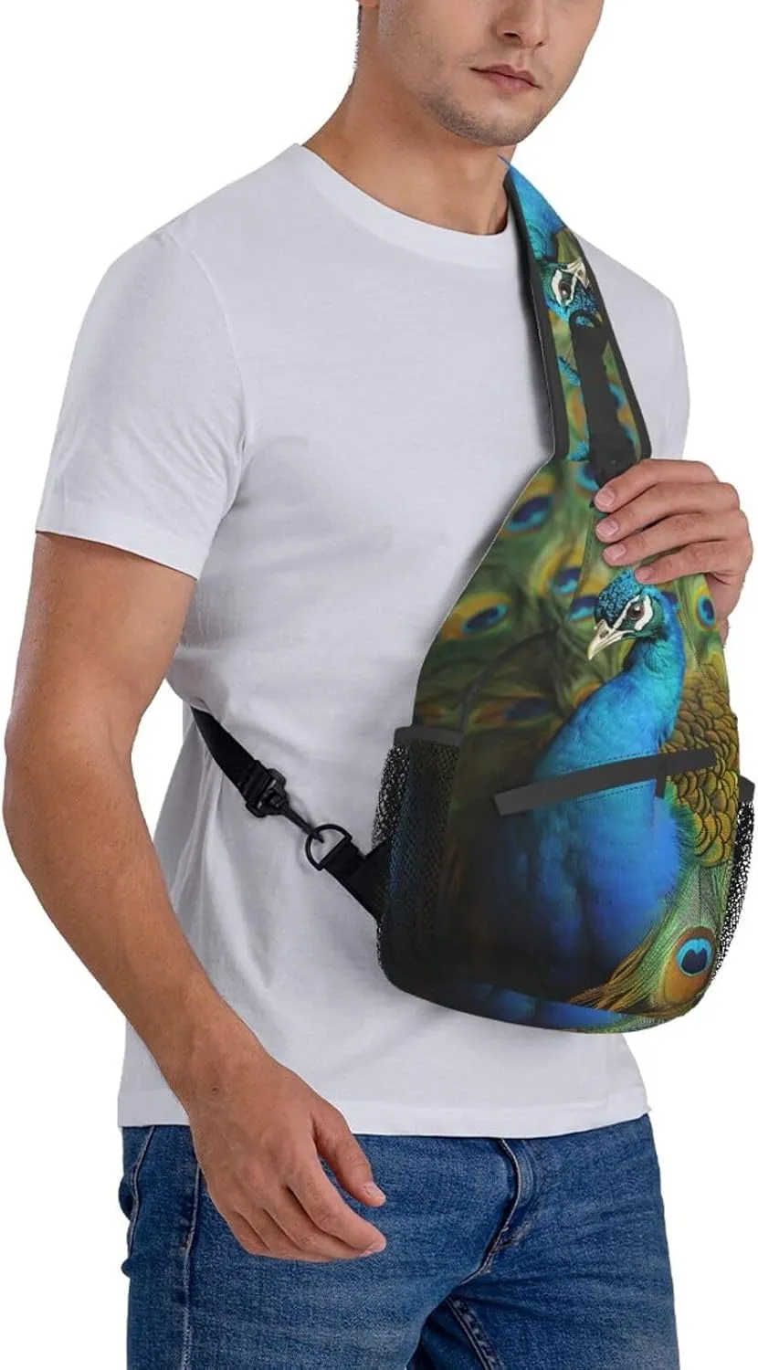 Sling Bag for Women Men Peacocks feather Cross Chest Bag Diagonally Casual Fashion Travel Hiking Daypack
