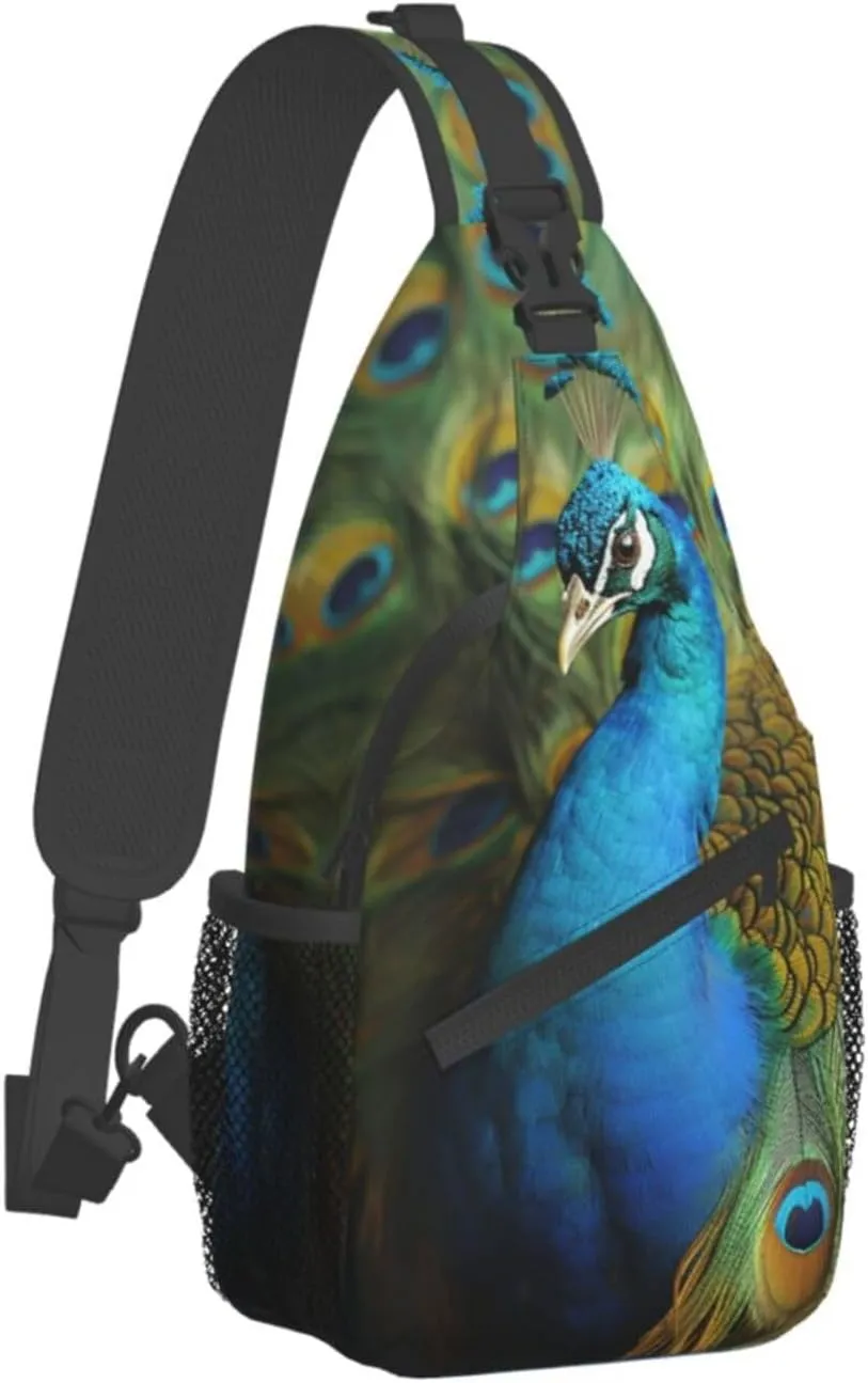 Sling Bag for Women Men Peacocks feather Cross Chest Bag Diagonally Casual Fashion Travel Hiking Daypack