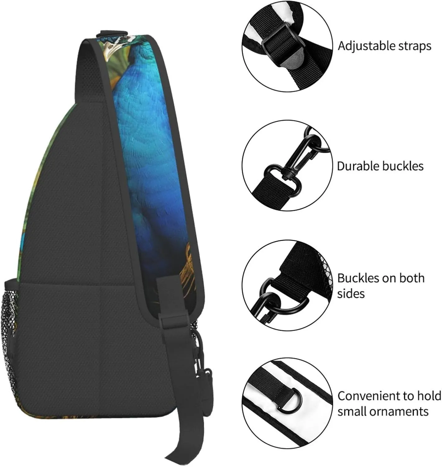 Sling Bag for Women Men Peacocks feather Cross Chest Bag Diagonally Casual Fashion Travel Hiking Daypack