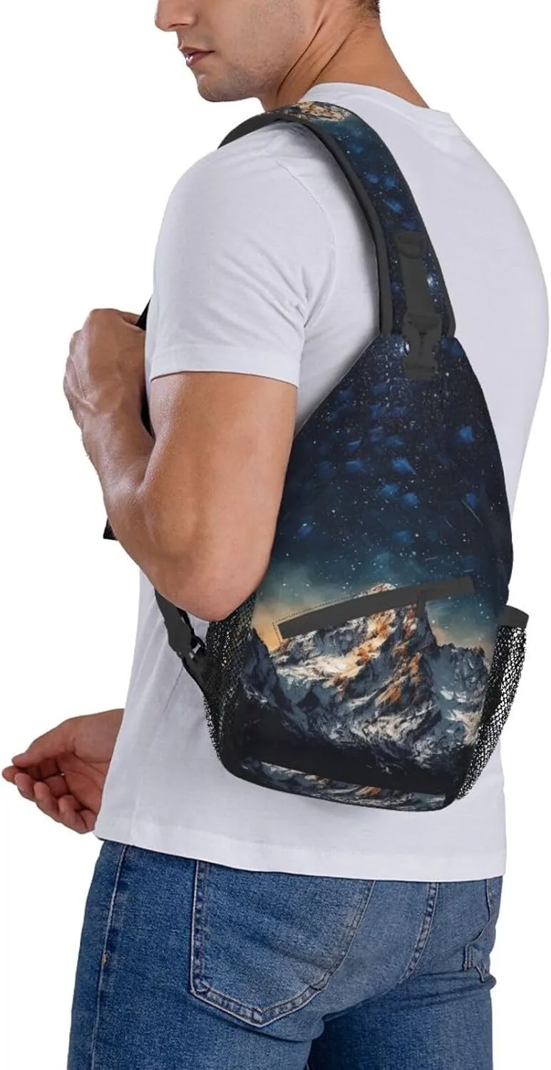 Sling Bag for Women Men Starry Night The Mountains Cross Chest Bag Diagonally Casual Fashion Travel Hiking Daypack