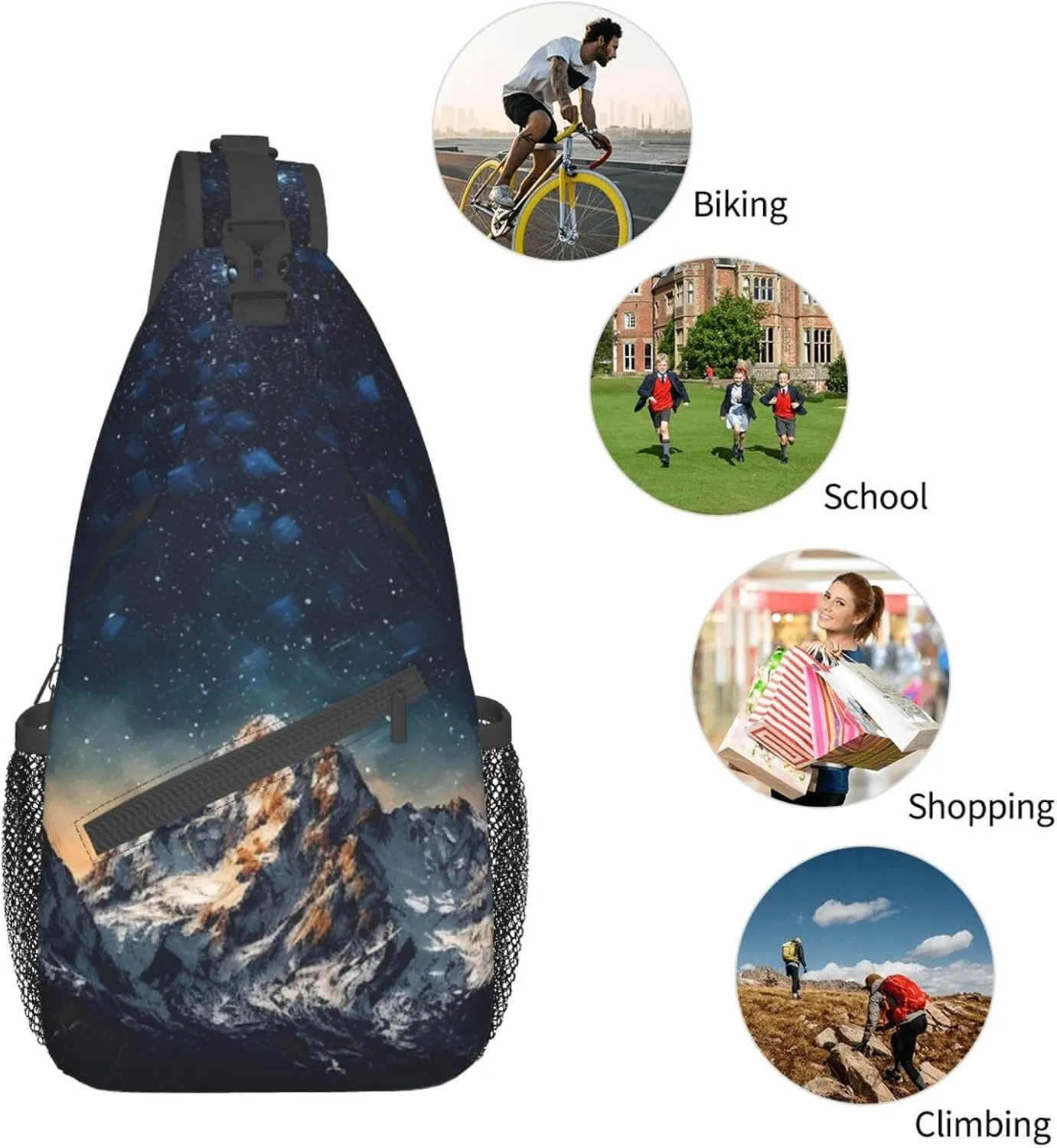 Sling Bag for Women Men Starry Night The Mountains Cross Chest Bag Diagonally Casual Fashion Travel Hiking Daypack