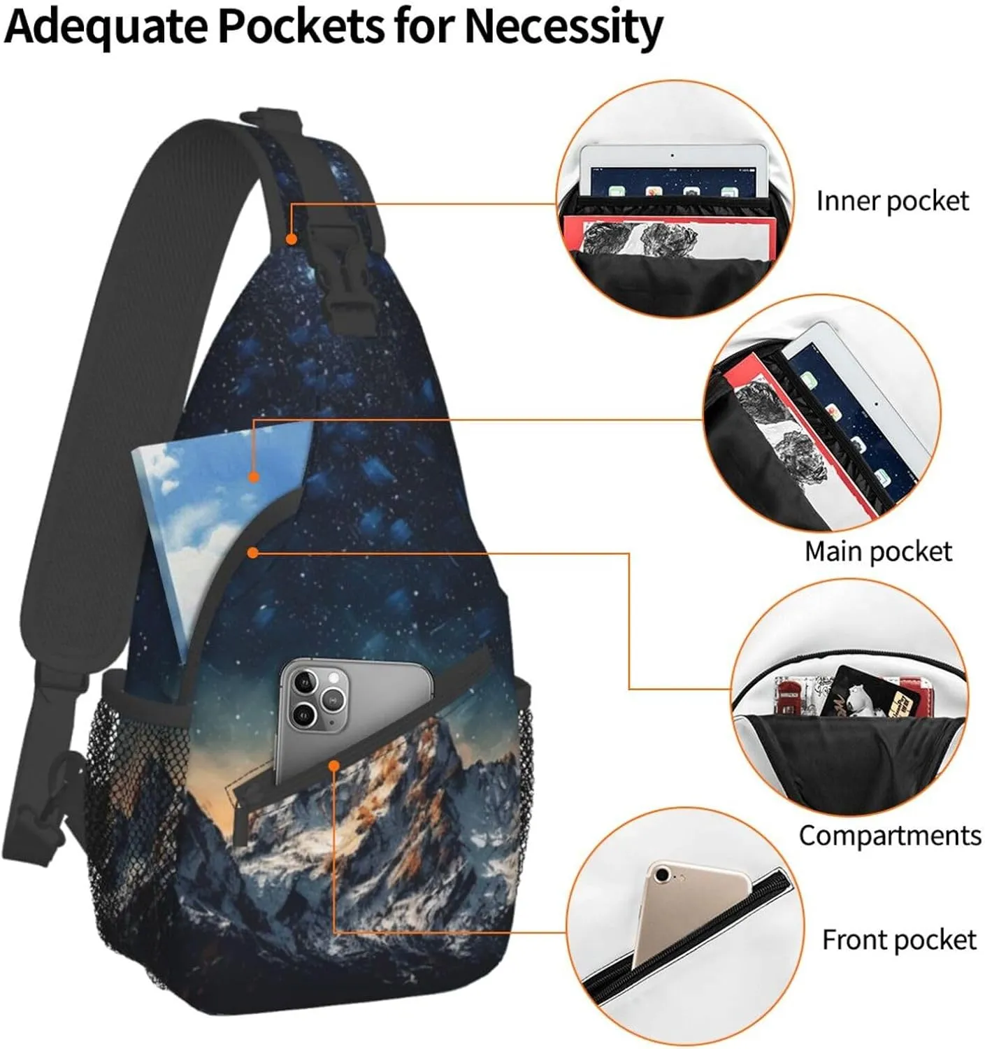 Sling Bag for Women Men Starry Night The Mountains Cross Chest Bag Diagonally Casual Fashion Travel Hiking Daypack