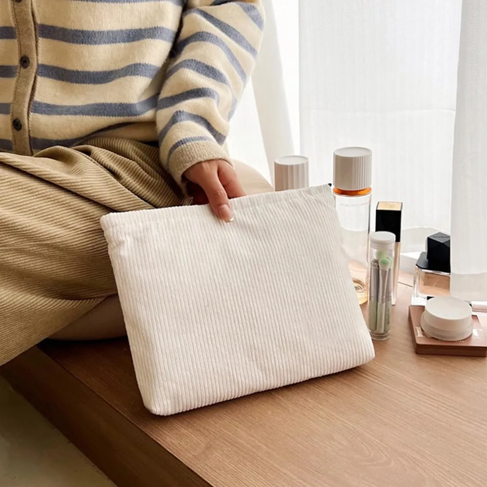 Small Makeup Bag for Women, Mini Makeup Pouch for Purse Large Corduroy Travel Cosmetic Bag Cute Toiletry Bag Travel Accessories Preppy Makeup Brushes Aesthetic Accessories Storage Bag