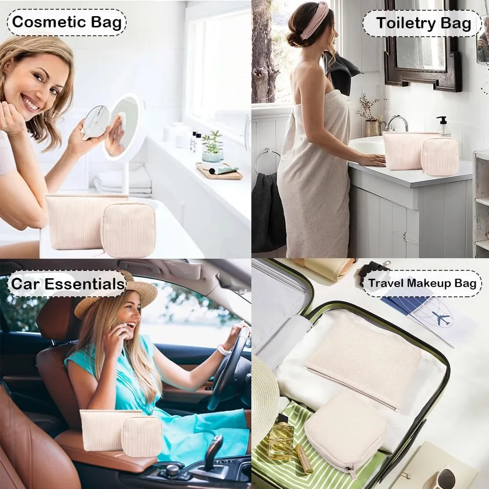 Small Makeup Bag for Women, Mini Makeup Pouch for Purse Large Corduroy Travel Cosmetic Bag Cute Toiletry Bag Travel Accessories Preppy Makeup Brushes Aesthetic Accessories Storage Bag