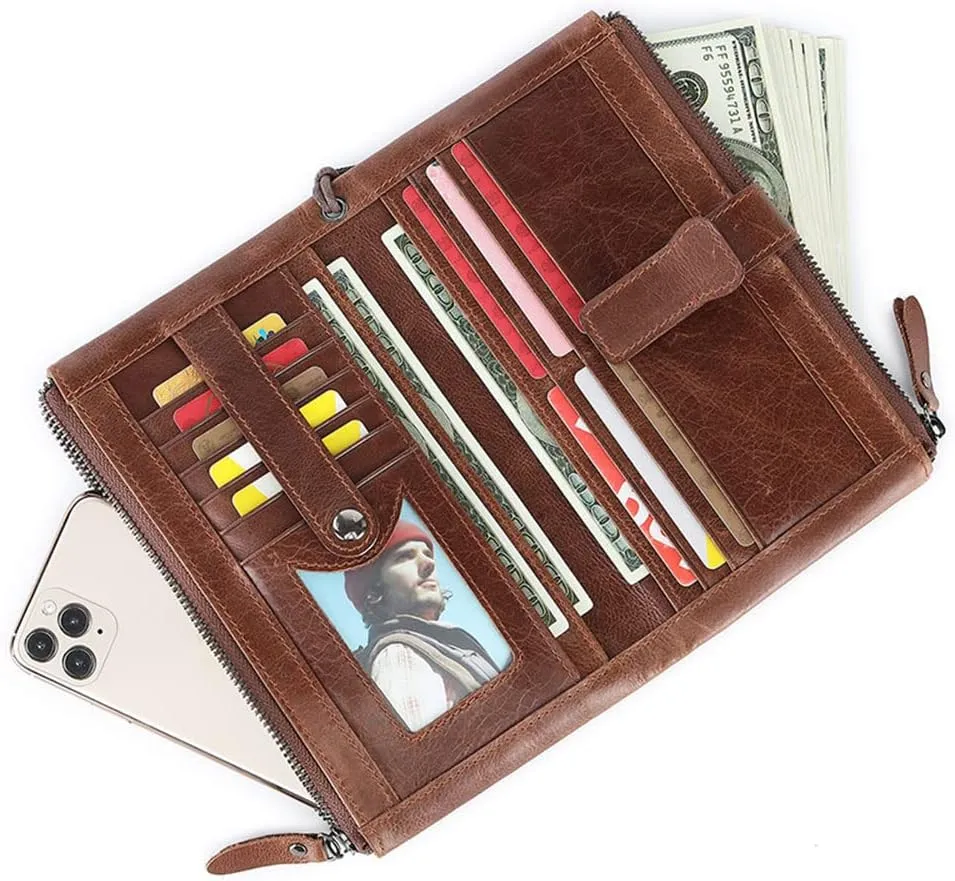 SUMGOGO Wallet for for Men Women Leather Bifold Large Long Clutch Handbag Wallets Wristlet RFID Blocking Card Holder Purse