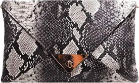 Van Caro Womens Faux Leather Snake Envelope Clutch Handbag Chain Bag