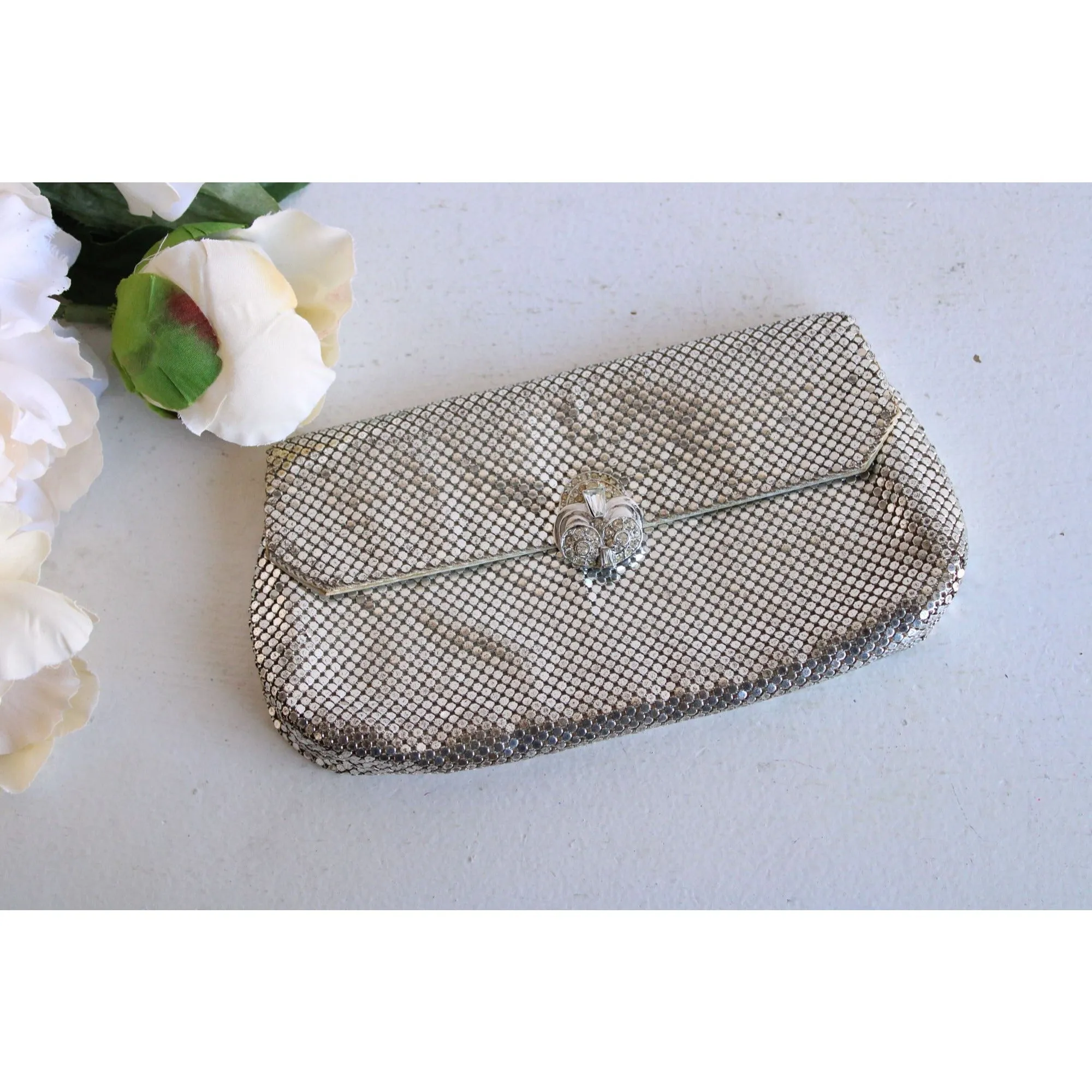 Vintage 1940s Whiting & Davis Silver Clutch Purse
