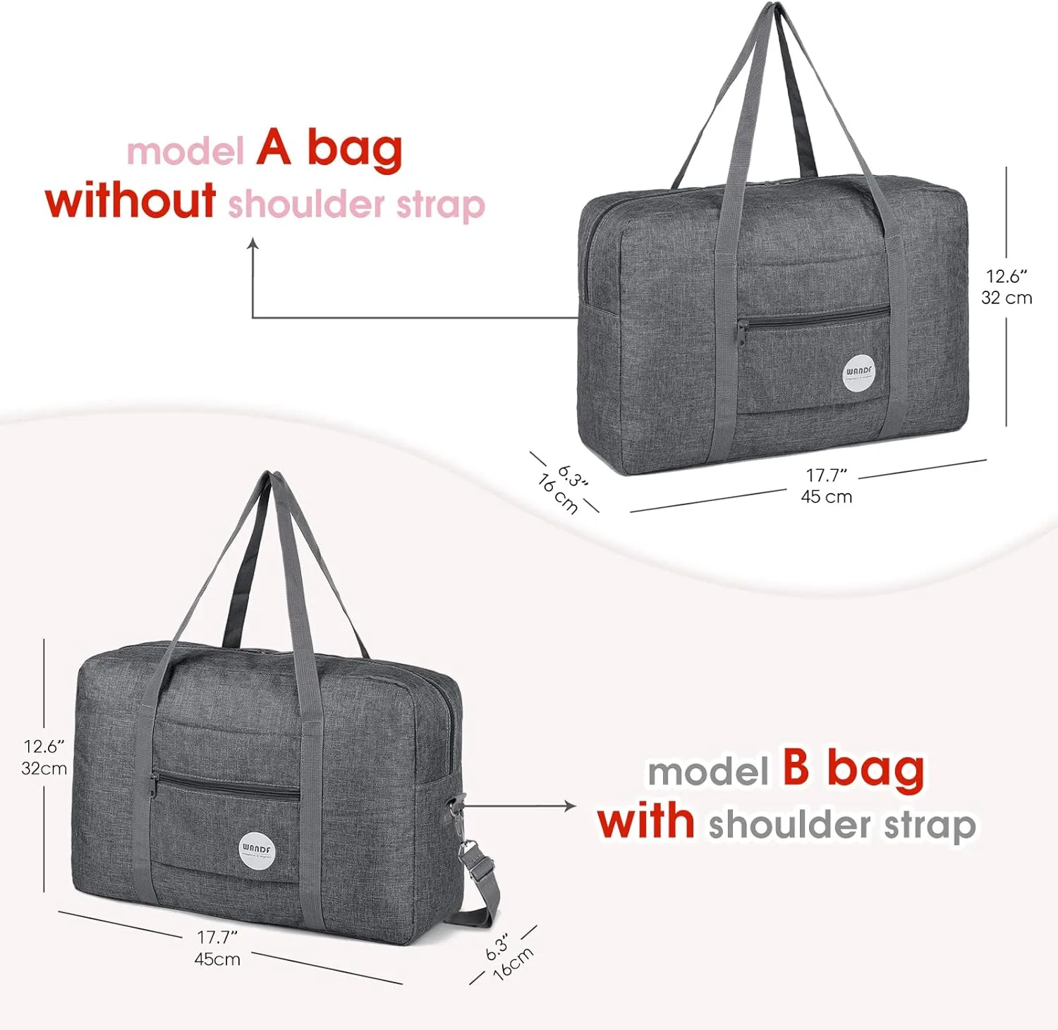 WANDF For Spirit Airlines Personal Item Bag 18x14x8 Travel Duffel Bag Underseat Foldable Carry-on Luggage for Women