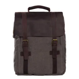 Waxed Canvas and Leather Double strap Backpack - Dark Grey