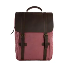 Waxed Canvas and Leather Double Strap Backpack - Pink