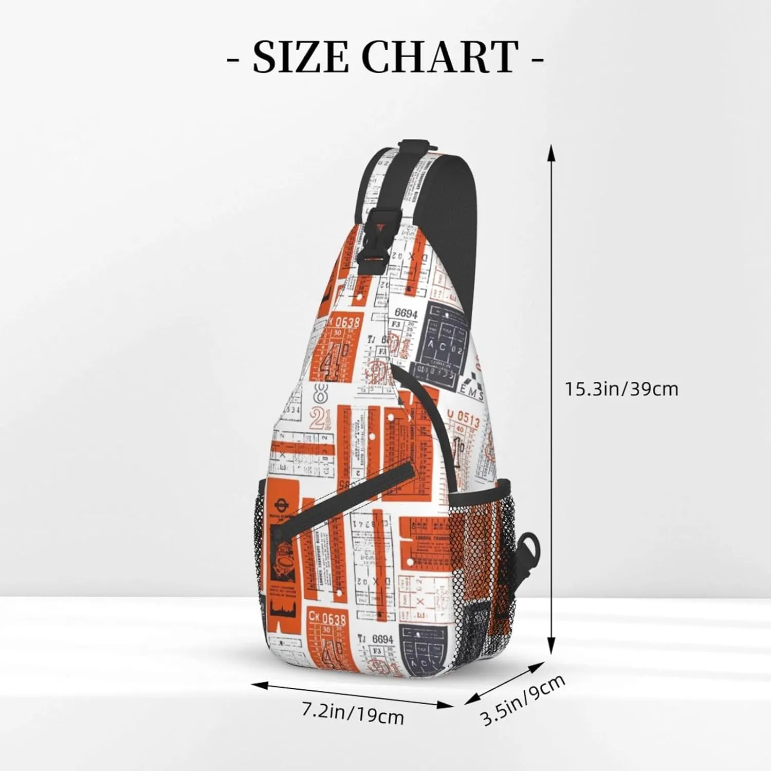 White and Orange Retro Ticket Vintage Pattern Sling Backpack Crossbody Sling Bag Casual Chest Bags Travel Hiking Daypack Shoulder Bag for Women Men