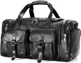 Zeroway Travel Duffel Bag with Shoe Pouch, PU leather Carry on Bag Weekender Overnight Bag for Men Women Black